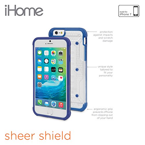 iHome Slip-Free Sheer 2.0 Case Cover for iPhone 7, Blue