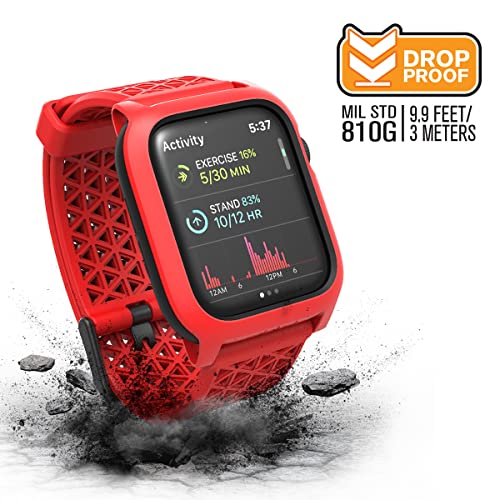 Catalyst Case- Designed for Apple Watch Series SE 2022, Series 6/5 and 4 44mm, Buckle Edition, Drop Proof 9.9ft, Sport Band, Breathable, Rugged - Flame Red