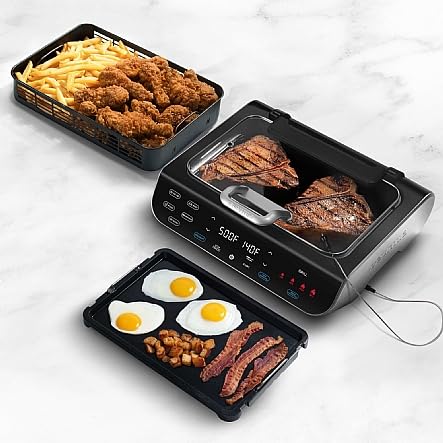 FoodStation Smokeless Grill, Griddle & Air Fryer with with Smoke Extracting Technology, 6 One-Touch Cooking Functions, Extra-Large Nonstick Cooking Surface, and Integrated Temperature Probe