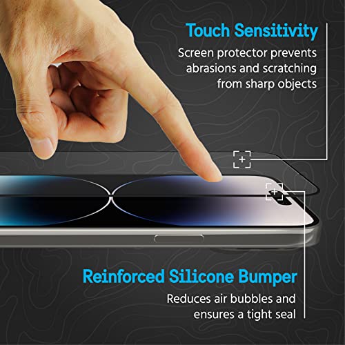 Pelican Protector Series iPhone 14 Pro Max Screen Protector - 6.7 Inch [Matte Finish] Durable Shatterproof 9H Tempered Glass Film with Anti Scratch, Smooth Touch, Silicone Bumpers for Easy Install