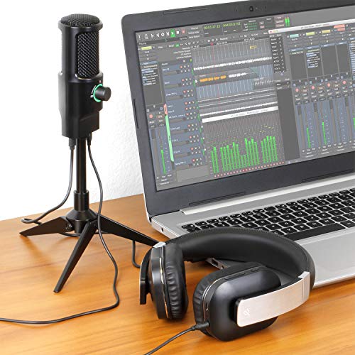 Aluratek USB Omnidirectional Microphone for Laptop, PC, and Mac, with Condenser, Adjustable Stand, for Streaming, Recording, Podcasting, YouTube, Zoom, (AUVM01F), Black