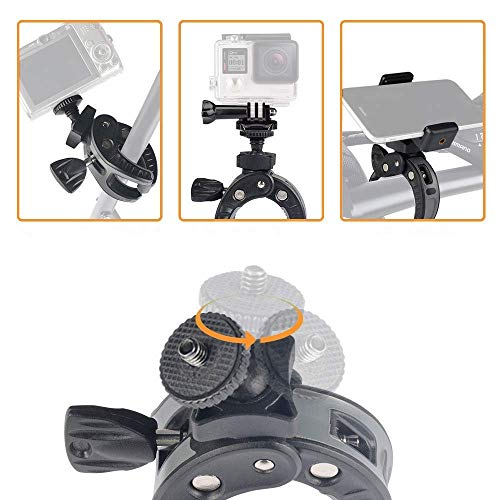 UTEBIT Camera Bike Mount Clamp with 1/4" Screw and Phone Clip for Bike, Bicycles, Gopro, Vehicles, Motorcycle, 360° Rotation Roll Bar Action Camera Cell Phone Handlebar Holder