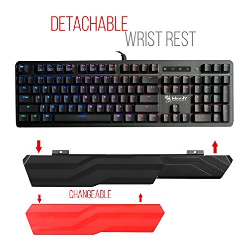 Bloody Gaming B975 Light Strike Optical Gaming Computer Keyboard |Instant Actuation | Spill-Resistant Design | RGB LED Backlit Keyboard | Tactile & Clicky Feedback | Ergonomic Detachable Wrist-Rest