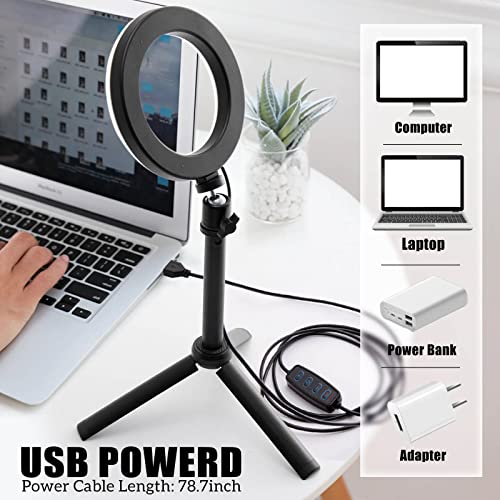 Selfie Ring Light for Zoom Meeting, Dimmable Desktop LED Circle Light with Tripod Stand, 6'' Lighting Kit Gifts for Live Streaming/Laptop Video Conference/Makeup/YouTube/Vlog/Video Recording