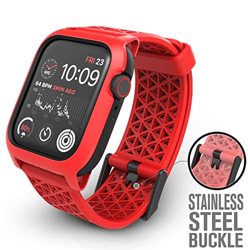 Catalyst Case- Designed for Apple Watch Series SE 2022, Series 6/5 and 4 44mm, Buckle Edition, Drop Proof 9.9ft, Sport Band, Breathable, Rugged - Flame Red