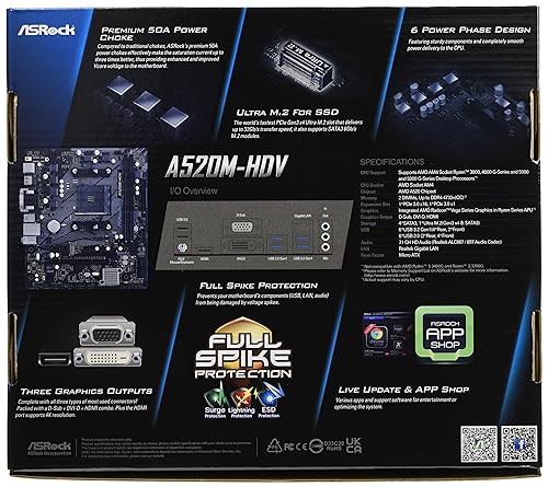 ASRock A520M-HDV Supports AMD AM4 Socket Ryzen™ 3000, 4000 G-Series and 5000 and 5000 G-Series Desktop Processors Motherboard