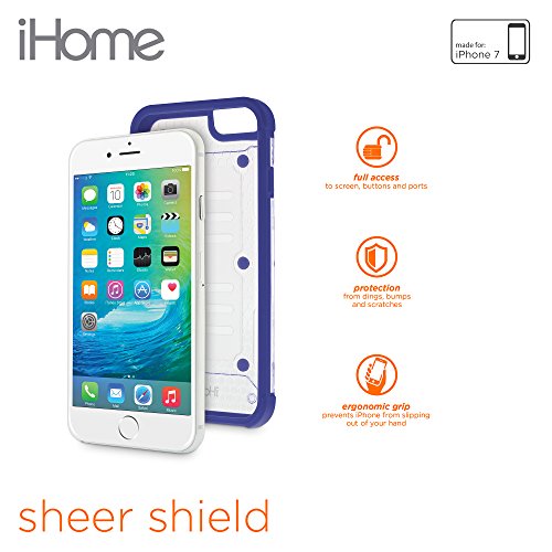 iHome Slip-Free Sheer 2.0 Case Cover for iPhone 7, Blue