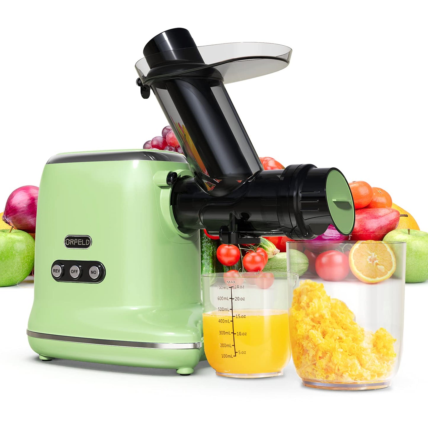 Juicer Machines, Orfeld Cold Press Juicer with 90% Juice Yield & Purest Juice, Easy Cleaning & Quiet Motor Masticating Juicer Machines for Vegetables and Fruits (Green)