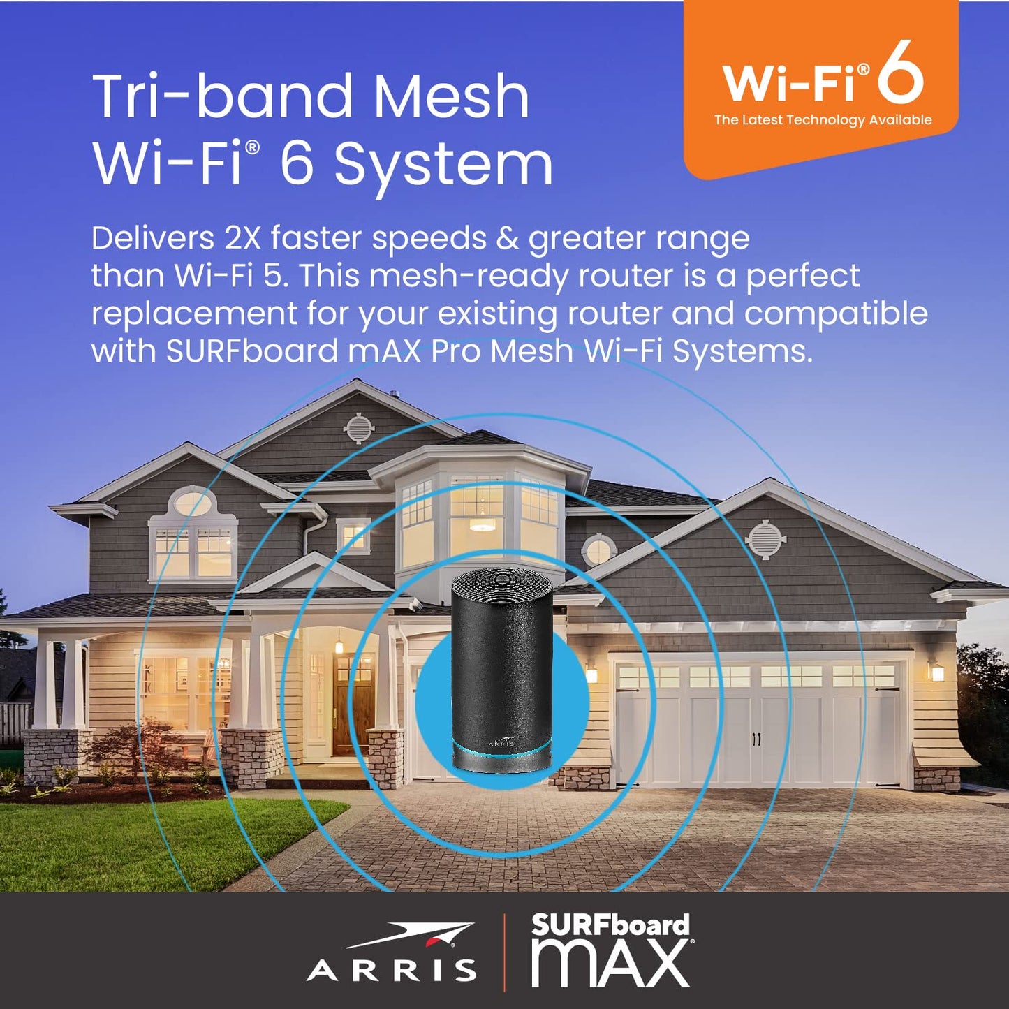 ARRIS SURFboard mAX Pro W31 Tri-Band Mesh Ready Wi-Fi 6 Router , AX11000 Wi-Fi Speeds up to 11 Gbps , Coverage up to 3,000 sq ft , 1 Router , Four 1 Gbps Ports , Alexa Support